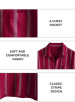 Summer Men's Vintage Cotton Hawaiian Striped Shirt with Chest Buttons