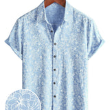 Men's Hawaiian-Style Cotton Short-Sleeve Shirt with Button, Light Blue