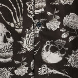 Men's Cotton Short-Sleeve Shirt with Cool Pink Skull Flower Buttons, Punk Rock and Roll