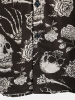 Men's Cotton Short-Sleeve Shirt with Cool Pink Skull Flower Buttons, Punk Rock and Roll