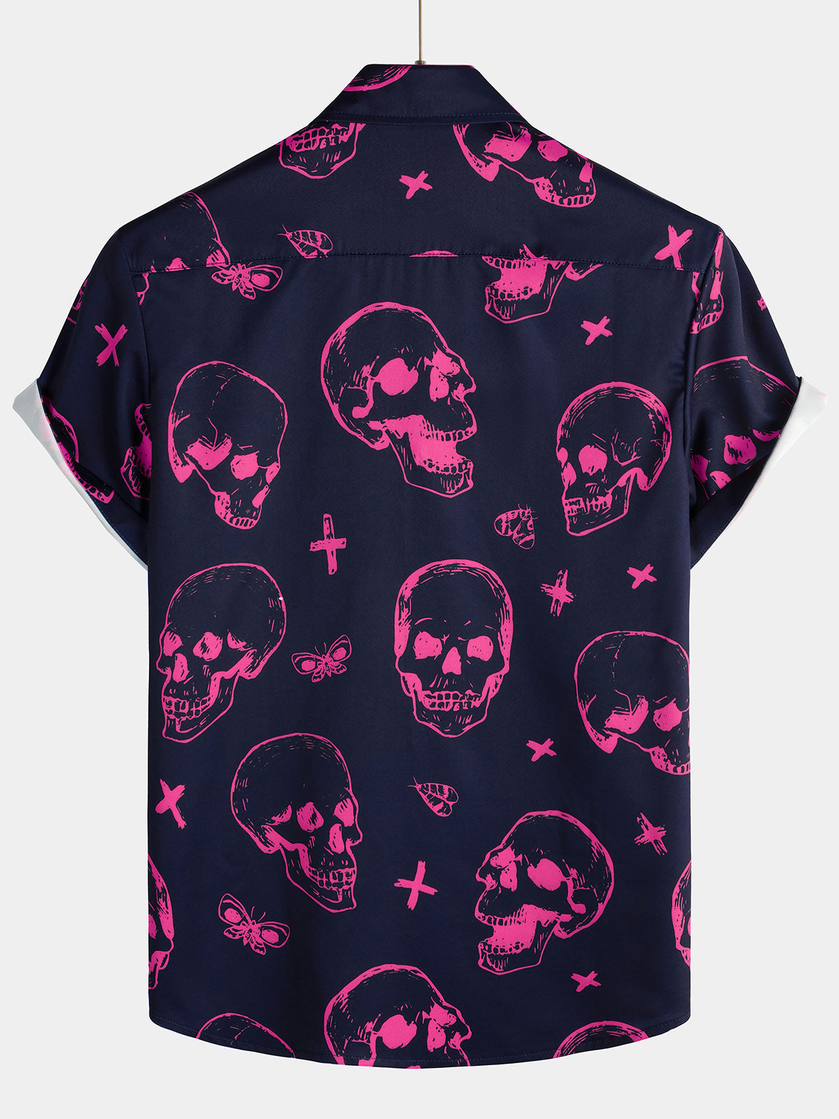 Aloha Hawaiian Short Sleeve Shirt, Pink Skull Print, Artistic Graphic Button