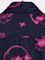 Aloha Hawaiian Short Sleeve Shirt, Pink Skull Print, Artistic Graphic Button