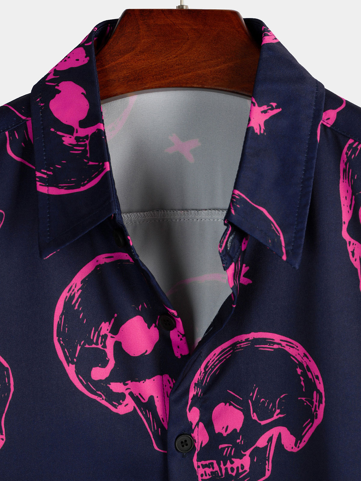 Aloha Hawaiian Short Sleeve Shirt, Pink Skull Print, Artistic Graphic Button