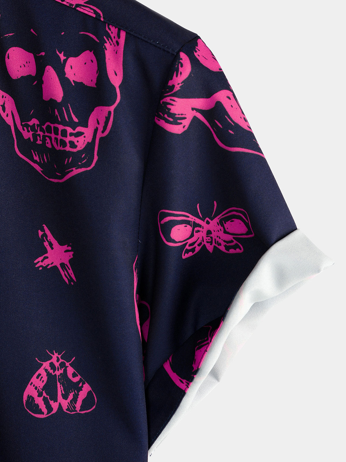 Aloha Hawaiian Short Sleeve Shirt, Pink Skull Print, Artistic Graphic Button