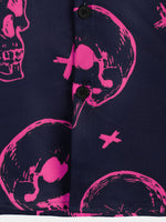 Aloha Hawaiian Short Sleeve Shirt, Pink Skull Print, Artistic Graphic Button