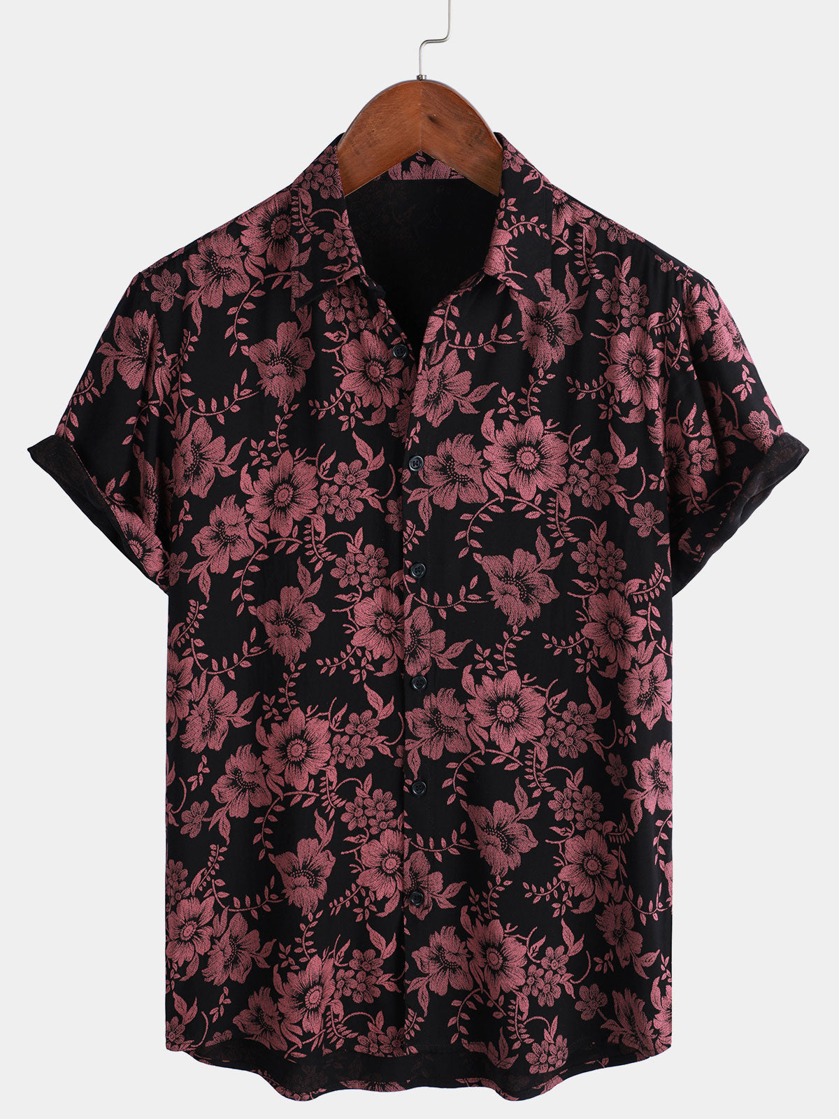 Hawaiian Short-Sleeve Button Shirt, Vintage Style, Floral Print, Breathable, Perfect for Vacation