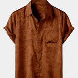 Short-Sleeve Shirt with Brown Floral Jacquard Pattern