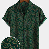Short-Sleeve Shirt with Green Abstract Pattern Pocket