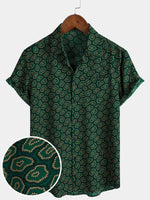 Short-Sleeve Shirt with Green Abstract Pattern Pocket