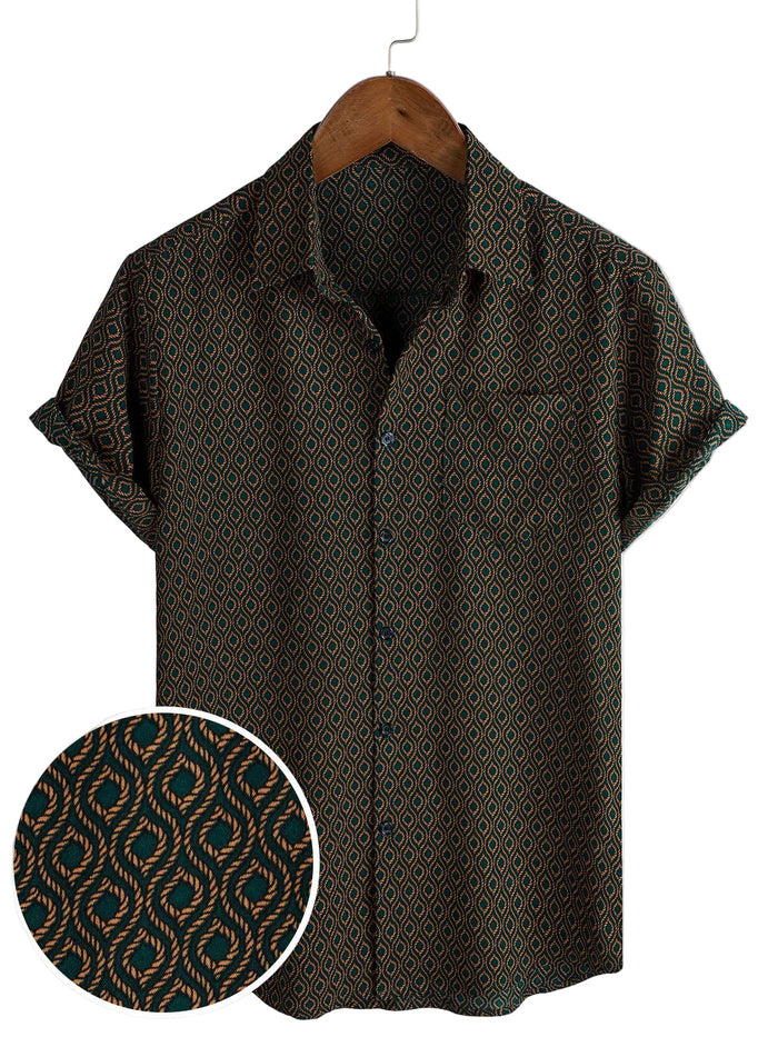 Retro Casual Cotton Shirt with Short Sleeves and Buttons for Men