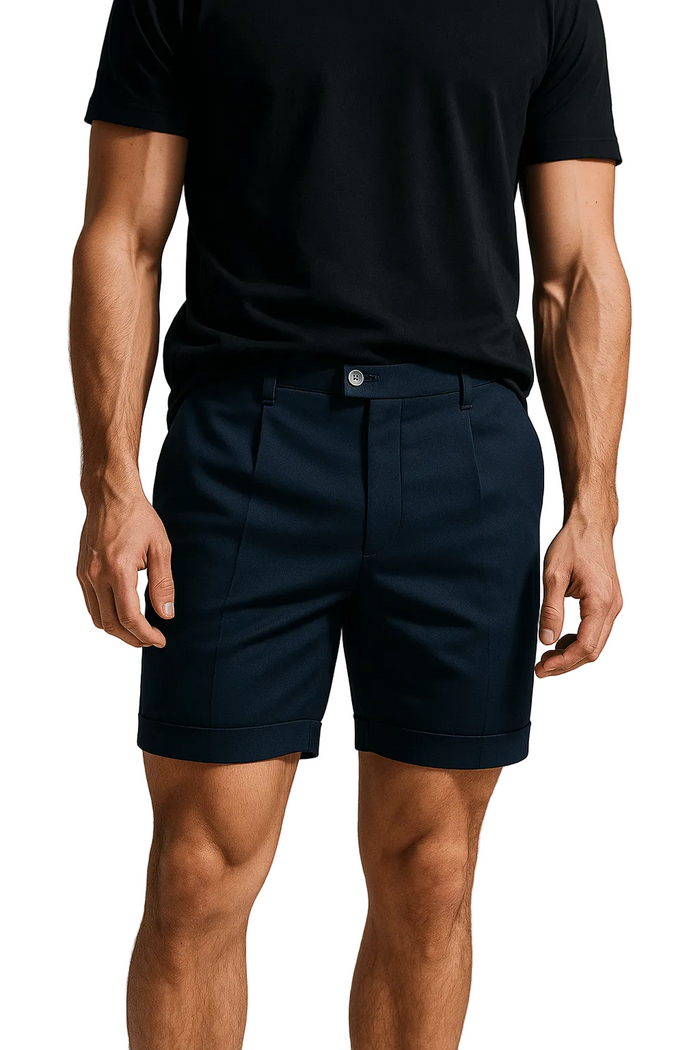 Men's Pleated Shorts with Pockets – Navy and Universal