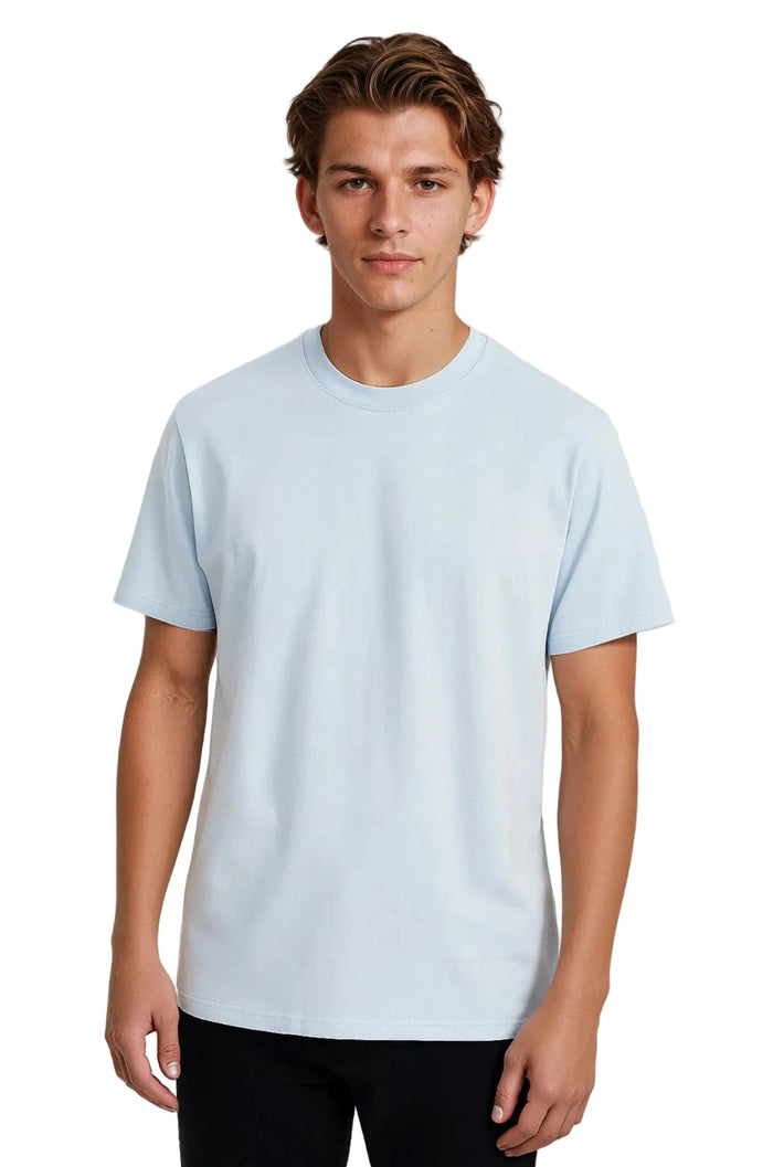 Men's Cotton T-shirt – Breathable Short Sleeve Round Neck – Misty Blue