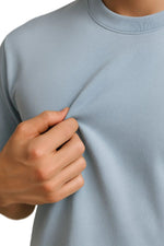 Men's Cotton T-shirt – Breathable Short Sleeve Round Neck – Misty Blue