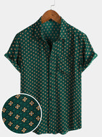 Bohemian Casual Green Diamond Pattern Short Sleeve Shirt