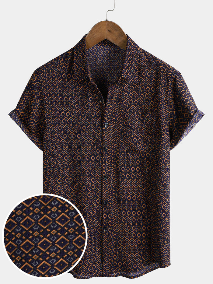 Bohemian Casual Geometric Print Short Sleeve Shirt