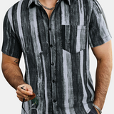 Vintage Hawaiian Black Striped Short Sleeve with Buttons Shirt