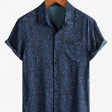 Short-Sleeve Tribal Geometric Navy Print Shirt