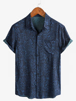 Short-Sleeve Tribal Geometric Navy Print Shirt