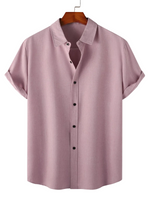 Men's Casual Silk Cotton Shirt in Solid Color with Buttons and Short Sleeve, Breathable