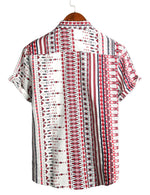 White and Red Striped Cotton Short Sleeve Beach Shirt for Men