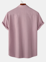Casual Solid Color Breathable Button Short-Sleeve Shirt