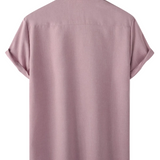 Men's Casual Silk Cotton Shirt in Solid Color with Buttons and Short Sleeve, Breathable