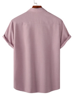 Men's Casual Silk Cotton Shirt in Solid Color with Buttons and Short Sleeve, Breathable
