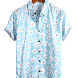 Black Short-Sleeve Hawaiian Cotton Shirt for Men