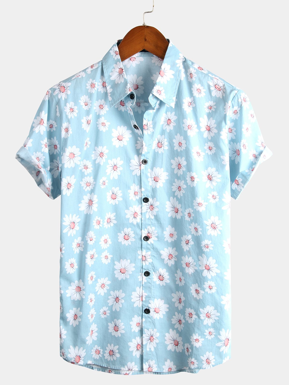 Hawaiian Flower Short Sleeve Shirt with Daisy Print