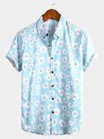 Hawaiian Flower Short Sleeve Shirt with Daisy Print