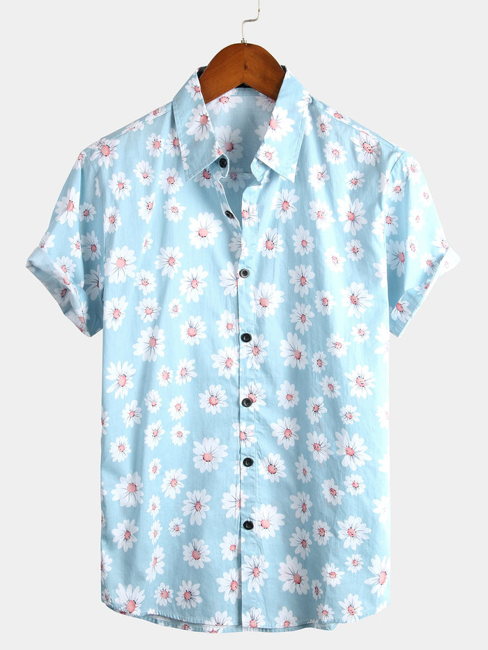 Hawaiian Flower Short Sleeve Shirt with Daisy Print