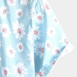 Men's Summer Shirt with Short Sleeves in Hawaiian Style in Blue with Daisy Flowers