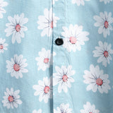 Men's Summer Shirt with Short Sleeves in Hawaiian Style in Blue with Daisy Flowers