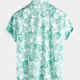 Hawaiian Short-Sleeve Button-Up 100% Green Floral Print Shirts