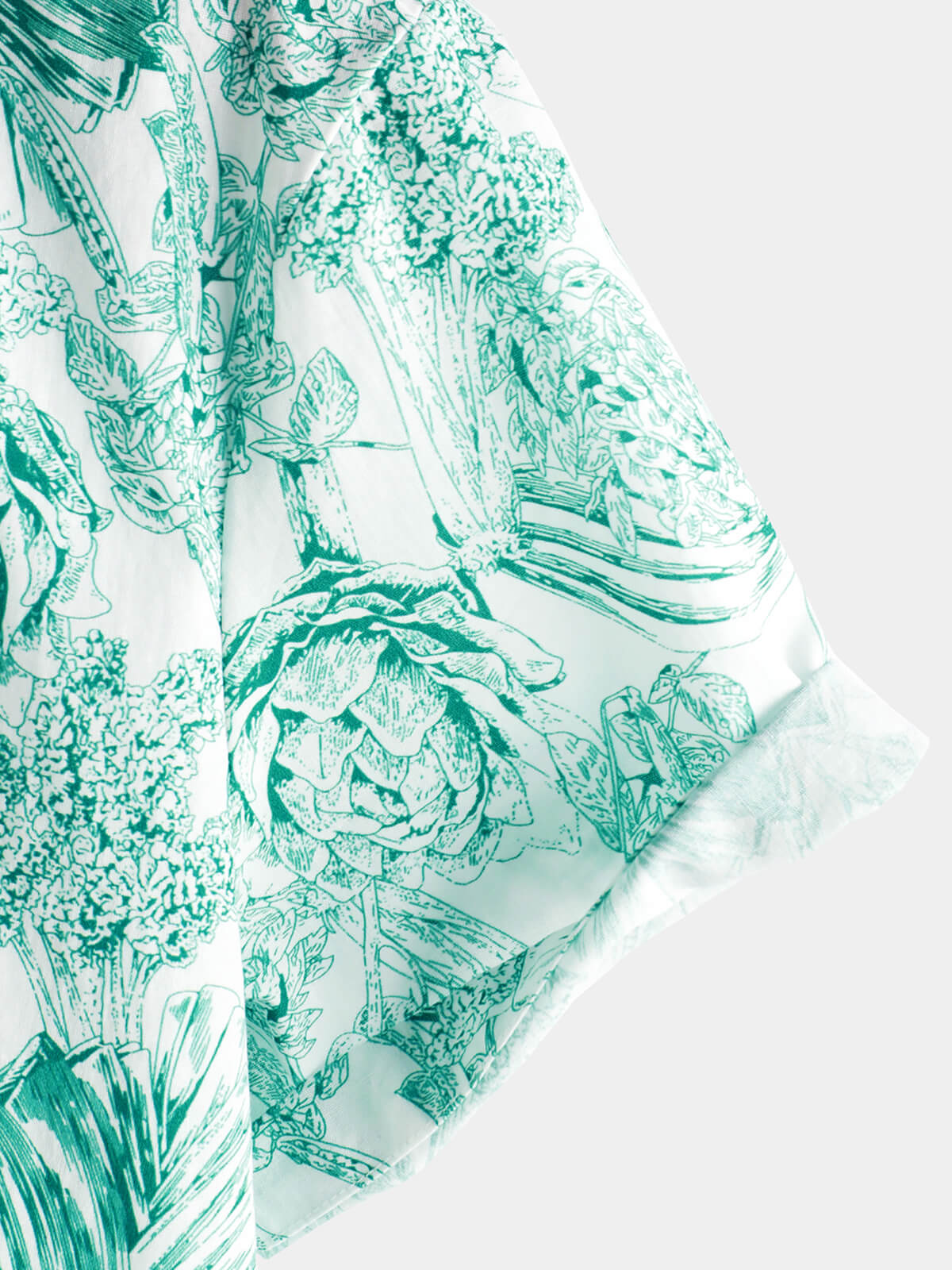 Hawaiian Short-Sleeve Button-Up 100% Green Floral Print Shirts