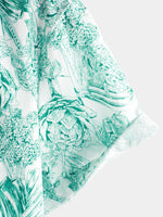 Hawaiian Short-Sleeve Button-Up 100% Green Floral Print Shirts