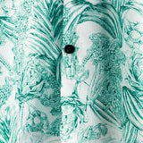 Hawaiian Short-Sleeve Button-Up 100% Green Floral Print Shirts