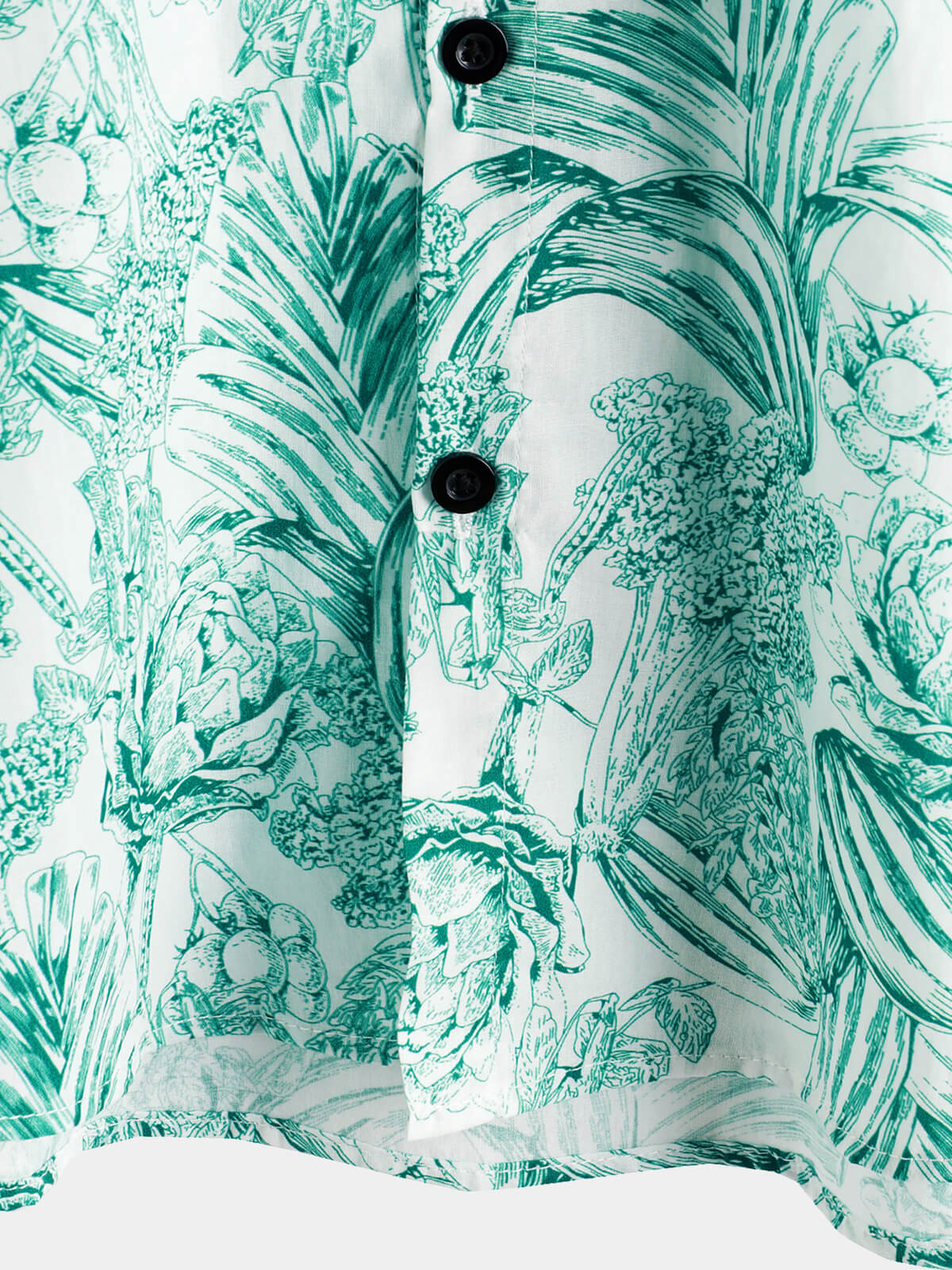Hawaiian Short-Sleeve Button-Up 100% Green Floral Print Shirts