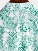 Hawaiian Short-Sleeve Button-Up 100% Green Floral Print Shirts