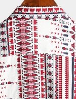 White and Red Striped Cotton Short Sleeve Beach Shirt for Men