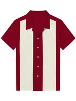 Men's 1950s Retro-Style Short-Sleeve Shirt with Cuban Collar in Navy