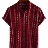 Men's 1970s Vintage-Style Cotton Short-Sleeve Shirt with Red Stripes