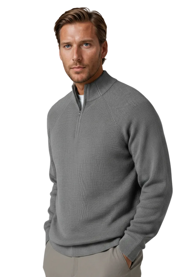 Men's Half-Zip Sweater with Collar – Gray