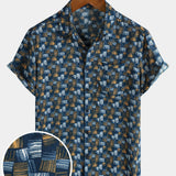 Casual Retro-Style Short-Sleeve Summer Shirt, Blue