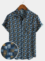Casual Retro-Style Short-Sleeve Summer Shirt, Blue