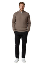 Men's Half-Zip Sweater with Collar – Taupe Brown