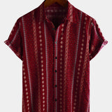 Vintage 70s Retro Red Striped Short Sleeve Button-Up Shirt
