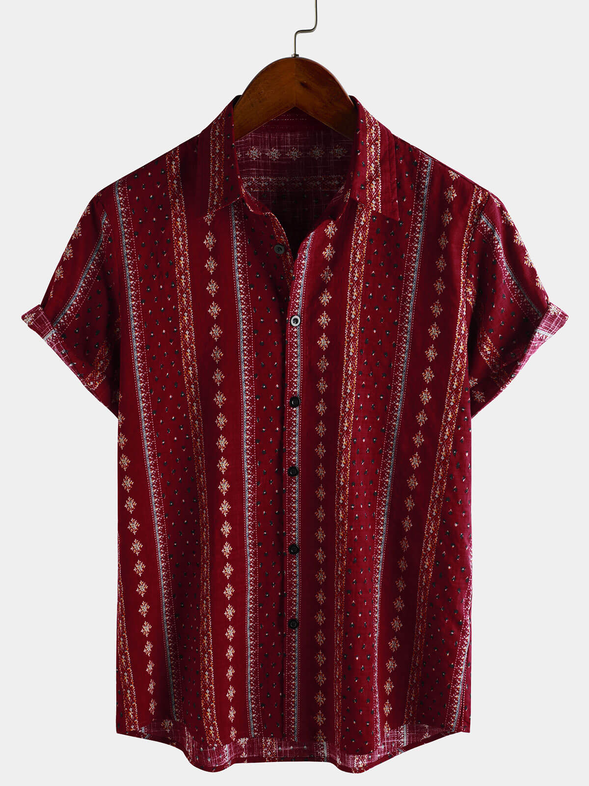 Vintage 70s Retro Red Striped Short Sleeve Button-Up Shirt