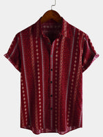 Vintage 70s Retro Red Striped Short Sleeve Button-Up Shirt
