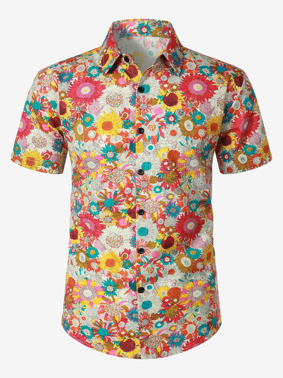 Hawaiian Short-Sleeve Shirt with Fresh Flowers